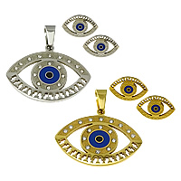 Onde øjne smykker sæt, vedhæng & ørering, Stainless Steel, Evil Eye, forgyldt, emalje & med rhinestone, flere farver til valg, 34x27x1.7mm, 15x10x1.5mm, Hole:Ca. 5x10mm, 5sæt/Lot, Solgt af Lot