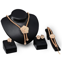 Zinklegering Sieraden Sets, vinger ring & armband & oorbel & halsketting, Zinc Alloy, messing oorbel bericht, met 2lnch extender keten, Bloem, rose goud plated, lantaarn keten & met strass, nikkel, lood en cadmium vrij, 140mm, 190mm, 19mm, 18mm, Lengte Ca 7.4 inch, Ca 17 inch, 10sets/Lot, Verkocht door Lot