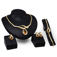 Zinc Alloy Jewelry Sets finger ring & bracelet & earring & necklace brass post pin Teardrop 18K gold plated with rhinestone nickel lead & cadmium free 135mm 273mm 40mm 40mm Length Approx 10 Inch Approx 16 Inch Sold By Lot