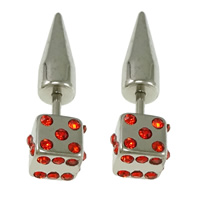 Roestvrij staal Fake Taper, dobbelen, met strass, rood, 6x6x6mm, 26mm, 1mm, 20pC's/Lot, Verkocht door Lot