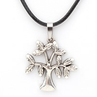 snor halskæde, Zinc Alloy, med PU, med 5cm extender kæde, Tree, antik sølv farve forgyldt, nikkel, bly & cadmium fri, 31x33x5mm, Solgt Per Ca. 17 inch Strand