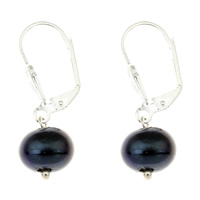 perle d'eau douce cultivée boucle d'oreille leverback, fer boucle d'oreille dormeuse, pomme de terre, noire, 9-10mm, Vendu par paire