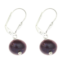 perle d'eau douce cultivée boucle d'oreille leverback, fer boucle d'oreille dormeuse, pomme de terre, violet foncé, 9-10mm, Vendu par paire