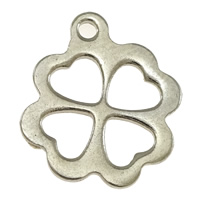 Nemesacél virág medál, Stainless Steel, Four Leaf Clover, az eredeti szín, 11x12x1mm, Lyuk:Kb 1mm, 1000PC-k/Lot, Által értékesített Lot