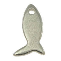 Edelstahl Tieranhänger, Fisch, originale Farbe, 7x12x1mm, Bohrung:ca. 1mm, 1000PCs/Menge, verkauft von Menge