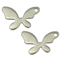 Rustfrit stål Animal Pendler, Stainless Steel, Butterfly, oprindelige farve, 14x9x1mm, Hole:Ca. 1mm, 1000pc'er/Lot, Solgt af Lot