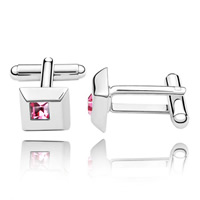 Sinc Alloy Cufflinks, le Crystal hOstaire, Dronuilleog, platanam plátáilte, dearg rosy geal, 1.1x1.1cm, Díolta De réir Péire