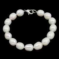 Pulseira de pérola cultivada da água doce , Pérolas de água doce, Bronze Fecho, Arroz, naturais, Vario tipos a sua escolha, branco, 10-11mm, vendido para Aprox 7.5 inchaltura Strand