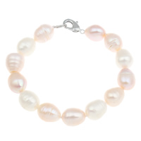 Makeanveden viljeltyjä Pearl rannerengas, Makeanveden helmen, messinki lukko, Riisi, luonnollinen, eri tyylejä valinta, monivärinen, 11-12mm, Myyty Per N. 7.5 tuuma Strand