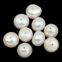 Button Gekweekte Zoetwater Parel kralen, Knop, natuurlijk, wit, 9-10mm, Gat:Ca 0.8mm, 10pC's/Bag, Verkocht door Bag