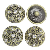 Zinc Alloy Jewelry Snap Button Flat Round antique bronze color plated with rhinestone nickel lead & cadmium free 20mm Sold By Bag