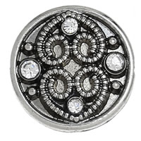 Sinc Alloy Snap ceanglóir Comhpháirt, Babhta Maol, dath airgid antique plátáilte, le rhinestone, nicil, luaidhe & caidmiam saor in aisce, 20mm, 5ríomhairí pearsanta/Mála, Díolta De réir Mála