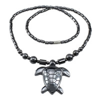 Hematite Neamh-maighnéadach Muince, déanta as cruach dhosmálta clasp maighnéadach, Turtle, 43x45x8mm, Fad Thart 20 Inse, 20Snáitheanna/Lot, Díolta De réir Lot