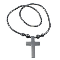 Hematite Neamh-maighnéadach Muince, déanta as cruach dhosmálta clasp scriú, Cross, 32x50x4mm, Fad Thart 19 Inse, 30Snáitheanna/Lot, Díolta De réir Lot