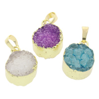 Natürliche Achat Druzy Anhänger, Eisquarz Achat, mit Messing, druzy Stil & gemischt, 15x21x10mm-15x21x13mm, Bohrung:ca. 5x7mm, 5PCs/Tasche, verkauft von Tasche