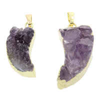 Natuurlijke Quartz Druzy Hangers, Amethist, met Messing, Driehoek, Februari Birthstone & Druzy stijl, 19x33x12mm-20x40x15mm, Gat:Ca 5x7mm, 5pC's/Bag, Verkocht door Bag