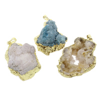 Přírodní achát Druzy přívěsek, Ice Quartz Achát, s Mosaz, druzy styl & smíšený, 36x45x17mm-33x51x12mm, Otvor:Cca 5x7mm, 5PC/Bag, Prodáno By Bag