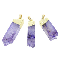 Natürliche Quarz Druzy Anhänger, Amethyst, mit Messing, Februar Birthstone & druzy Stil, 12x36mm-12x45mm, Bohrung:ca. 5x7mm, verkauft von PC