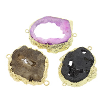 Természetes Quartz csatlakozó, Ice Quartz Achát, -val Sárgaréz, druzy stílusban & vegyes & 1/1 hurok, 44x35x8mm-46x37x6mm, Lyuk:Kb 2mm, 5PC-k/Bag, Által értékesített Bag