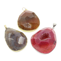 agate veines de dragon Pendentif, avec laiton, naturel, facettes & mélangé, 42x49x12mm-46x58x16mm, Trou:Environ 5x7mm, 5PC/sac, Vendu par sac