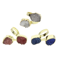 Druzy finger ring, Ice Kvarts Agate, med Mässing, naturlig, druzy stil & blandad, 25x30x28mm-33x35x30mm, Storlek:9, 5PC/Bag, Säljs av Bag