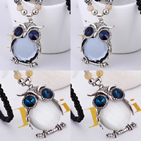 Cat Eye Sweater Necklace Zinc Alloy with Cats Eye & Crystal & Glass with 2Inch extender chain Owl antique silver color plated faceted & with rhinestone nickel lead & cadmium free Length Approx 28 Inch Sold By Lot