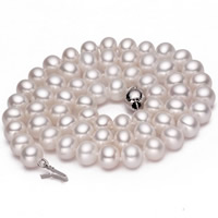 Přírodní Sladkovodní Pearl náhrdelník, mosaz box zavírací, Brambor, bílý, 6-7mm, Prodáno za Cca 17 inch Strand