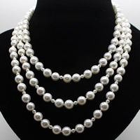 South Sea Shell pull Chain Necklace, coquille de mer du sud, Rond, naturel, blanc, 10mm, Vendu par Environ 63 pouce brin