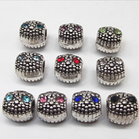 Perles European en alliage de zinc, hibou, Plaqué de couleur d'argent, sans filetage & avec strass, plus de couleurs à choisir, protéger l'environnement, sans nickel, plomb et cadmium, 10x10mm, Trou:Environ 4.5mm, 50PC/lot, Vendu par lot