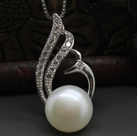 Freshwater Pearl Vedhæng, Ferskvandsperle, med Messing, Phoenix, sølvfarvet forgyldt, naturlige & Micro Pave cubic zirconia, hvid, 10-10.5mm, Hole:Ca. 3-7mm, Solgt af PC