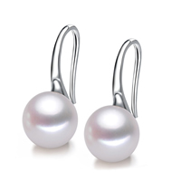 Pearl Fionnuisce Graí Earring, práis Hook earring, Prátaí, nádúrtha, bán, 9-10mm, Díolta De réir Péire