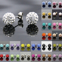 Boucle d'oreille strass, laiton, avec argile, Rond, Placage de couleur platine, plus de couleurs à choisir, protéger l'environnement, sans nickel, plomb et cadmium, 8mm, 70pairescouple/lot, Vendu par lot