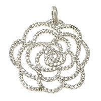 Kubik Zirkonium mikro bana Mässing hängande, Blomma, platinerade, micro bana cubic zirconia, nickel, bly och kadmium gratis, 27x27x3.50mm, Hål:Ca 3x5mm, Säljs av PC