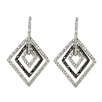 Boucles d'oreilles en laiton zircon cubique pavent, losange, Plaqué de platine, pavé de micro zircon, protéger l'environnement, sans nickel, plomb et cadmium, 32mm, 19x23x2mm, 13x16x2mm, 7x9x2mm, Vendu par paire