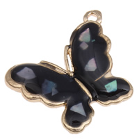 Zinc Alloy Animal Pendler, med Abalone Shell, Butterfly, guldfarve belagt, emalje, sort, nikkel, bly & cadmium fri, 21x24x3mm, Hole:Ca. 1mm, 100pc'er/Bag, Solgt af Bag