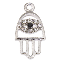 Zink Alloy Hamsa Vedhæng, Zinc Alloy, Evil Eye Hamsa, platin farve forgyldt, islam smykker & med rhinestone, nikkel, bly & cadmium fri, 10x19x3mm, Hole:Ca. 1mm, 100pc'er/Bag, Solgt af Bag