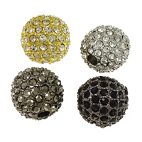 Rhinestone zinklegering Kralen, Zinc Alloy, Ronde, plated, met strass, meer kleuren voor de keuze, nikkel, lood en cadmium vrij, 12mm, Gat:Ca 3mm, 25pC's/Lot, Verkocht door Lot