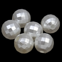 ABS plastike biser Perla, Krug, faceted, bijel, 8mm, Rupa:Približno 1mm, 2Torbe/Lot, Približno 2500računala/Torba, Prodano By Lot