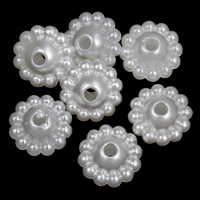 ABS plast pärla Spacer Bead, Blomma, vit, 10x6mm, Hål:Ca 1mm, 2Väskor/Lot, Ca 2500PC/Bag, Säljs av Lot