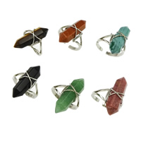 Gemstone Finger Ring, Messing, met Edelsteen, Slinger, platinum plated, natuurlijke & verschillende materialen voor de keuze & open, nikkel, lood en cadmium vrij, 29mm, Maat:9.5, 10pC's/Lot, Verkocht door Lot