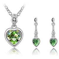 Earring & necklace Zinc Alloy with CRYSTALLIZED™ Heart platinum plated olive nickel lead & cadmium free  Length Approx 17-20 Inch Sold By Set