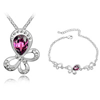 Oostenrijkse Sieraden Sets, armband & halsketting, Zinc Alloy, met Oostenrijks kristal, met 4cm extender keten, Vlinder, geplatineerd, purper, 1.8cm, 1.5x2.0cm, Lengte Ca 7 inch, Ca 17-20 inch, Verkocht door Stel