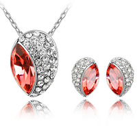 Earring & necklace CRYSTALLIZED™ with Zinc Alloy Teardrop platinum plated Padparadscha  Length Approx 17-20 Inch Sold By Set