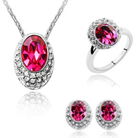 Finger ring & earring & necklace Zinc Alloy with CRYSTALLIZED™ platinum plated fuchsia 1.2cm US Ring Length Approx 17-20 Inch Sold By Set