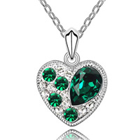 CRYSTALLIZED™ Grundstof Krystal Halskæde, med Zinc Alloy, Heart, platineret, med rhinestone, Crystal Green, 1.8x2.5cm, Solgt Per Ca. 17-20 inch Strand