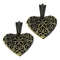 Ottone Ciondoli Locket, Cuore, placcato bronzo antico, cavo, assenza di nichel,piombo&cadmio, 26x26x7mm, Foro:Appross. 4x7mm, Diametro interno:Appross. 19mm, 10PC/lotto, Venduto da lotto