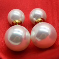 Dobbelt Stillet Stud Earring, South Sea Shell, messing ørering indlæg, Runde, naturlig, hvid, 8mm, 12mm, Solgt af par