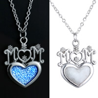 luminated Ketting, Zinc Alloy, met ijzeren ketting, met 6cm extender keten, Hart, Word mam, platinum plated, Mother Day Jewelry & ovale keten & glazuur, nikkel, lood en cadmium vrij, 23x25mm, Lengte Ca 18 inch, 3strengen/Bag, Verkocht door Bag