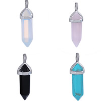 Pendants Gemstone Jewelry, Sinc Alloy, le Gemstone, YSL, dath platanam plátáilte, nádúrtha & ábhair éagsúla do rogha, nicil, luaidhe & caidmiam saor in aisce, 8x30mm, Poll:Thart 2-5mm, 3ríomhairí pearsanta/Mála, Díolta De réir Mála