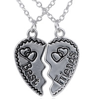 Zinc Alloy Puzzel vriendschap ketting, met ijzeren ketting, met 6cm extender keten, Hart, Word beste vriend, silver plated, ovale keten & glazuur, nikkel, lood en cadmium vrij, 15x25mm, Lengte Ca 18 inch, 3sets/Bag, 2strengen/Stel, Verkocht door Bag